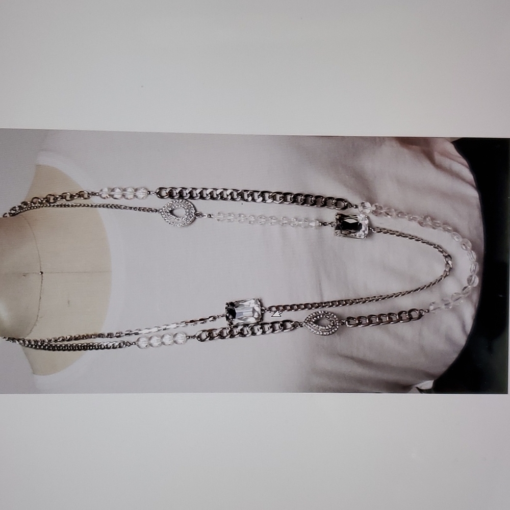 Bijou silver chain with rhinestones 2 row  necklace